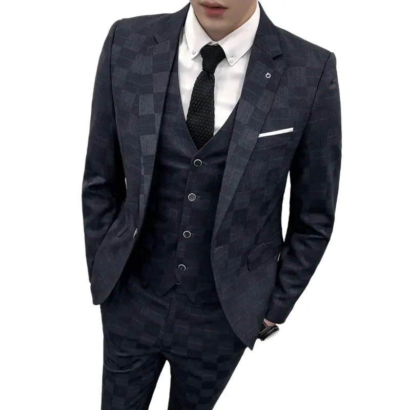 Jacket Pants Vest Men 3 Pieces Slim Casual Suit Trousers Set Male Wedding Groom Dress Business Blazers Coat Trousers Waistcoat