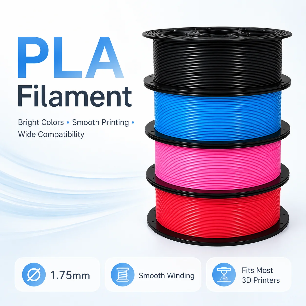PLA Filament 1.75mm 1KG 3D Printer Filament Tangle-Free Smooth Printing Low Warping Wide Compatibility for FDM 3D Printers