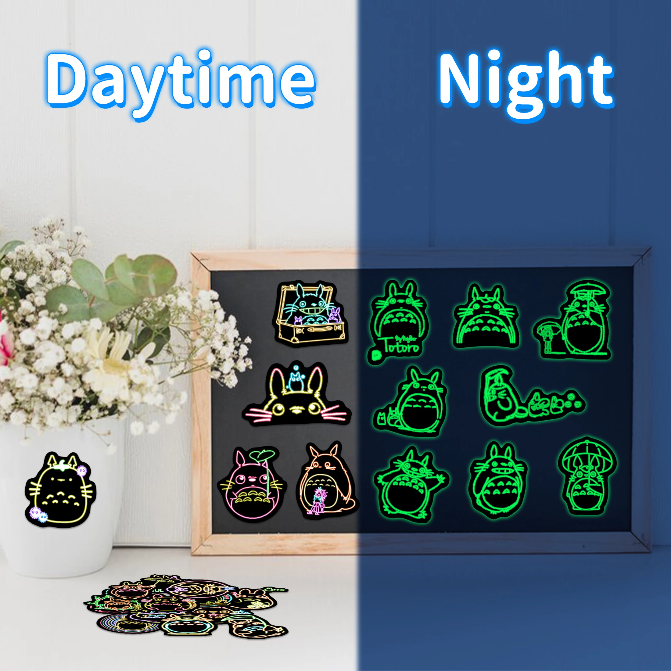 50Pcs Neon Totoro Patterns Glow in the Dark Stickers Vinyl Waterproof Decals Phone Case Computer Decoration for Kids Teens DIY