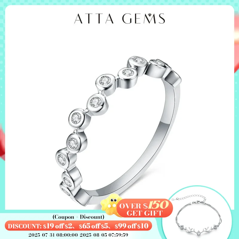 

ATTAGEMS Moissanite Rings for Women Men Solid 925 Sliver Sterling Yellow Gold Wedding Band Round Cut for Anniversary Christmas