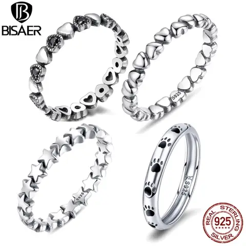 BISAER – bague de mariage en argent Sterling 925 pour femmes, bijoux avec cœur, empreintes d'étoiles, 925