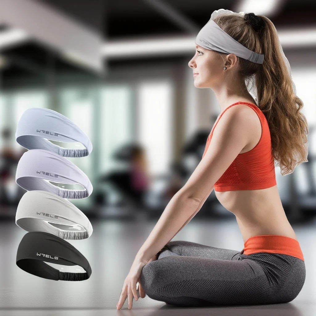 WRELS Sport Headband Running Sweatband Absorbent Elastic Yoga Headband for Men Women Gym Fitness Tennis Jogging Workout