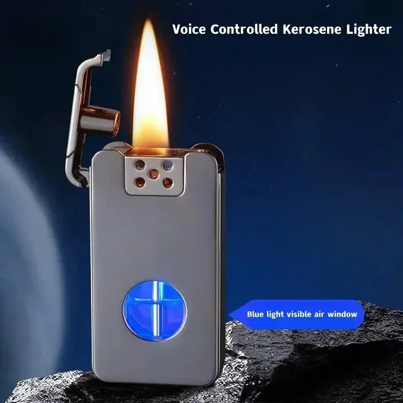 New Luxury Kerosene Lighter Smoking Torch Lighter Voice Controlled Sensitive Arc Ignition Large Capacity Blue Light Gift For Men