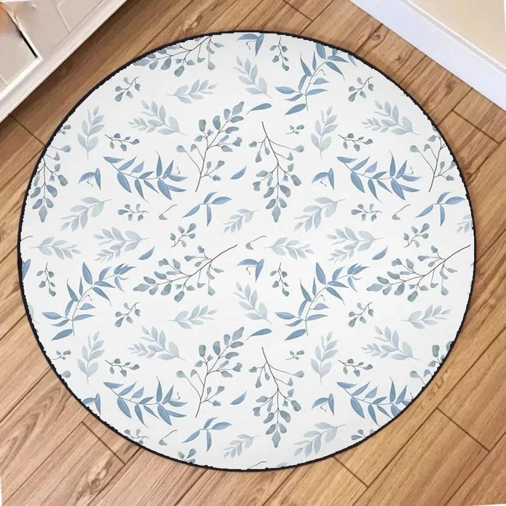 ~O~Natural Plants Leaves & Flowers Round Carpet – Non-Slip Rug for Living Room, Sofa, Bedroom, Study, Kitchen, Entrance Decor