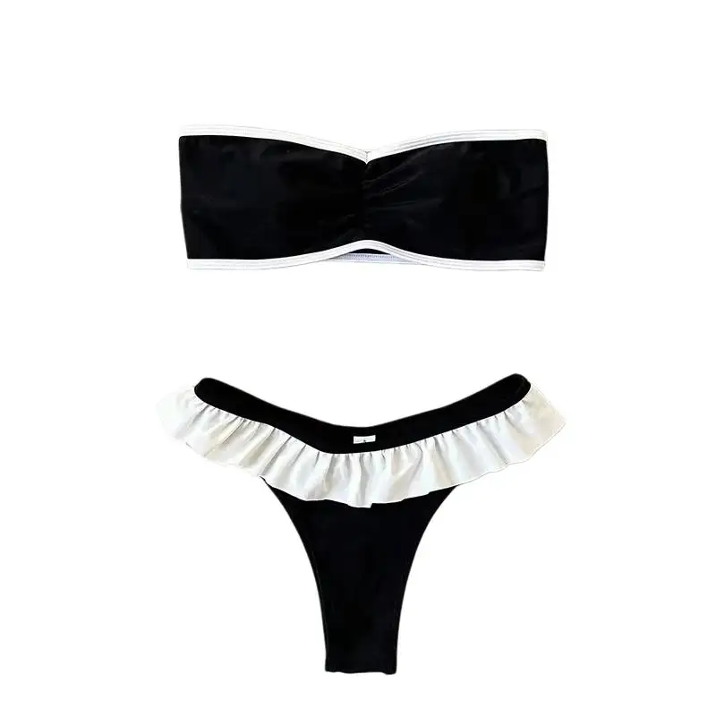 Women's Strapless Swimsuit 2 Piece Suit Chic Solid Patchwork Ruffles G-string Micro Bikini Beach Bikini Set 2026 New Swimwear