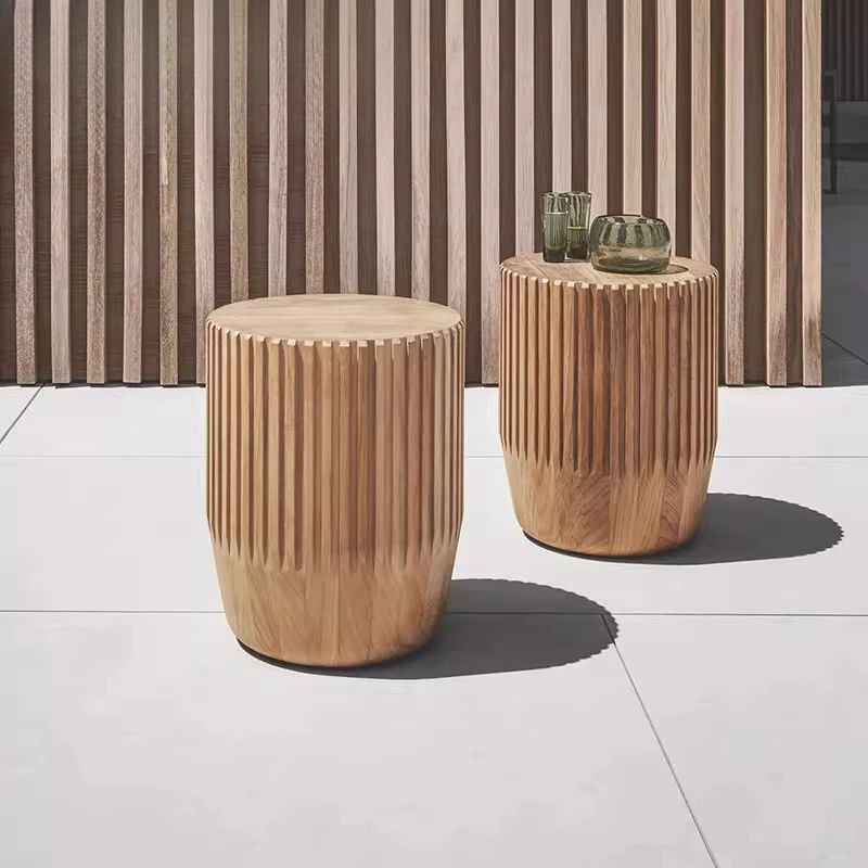 

Outdoor coffee table solid wood creative wooden pier balcony rattan sofa teak edge table