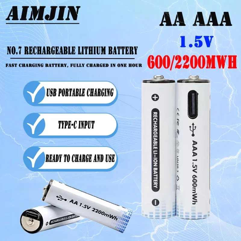 

Fast Charging 1.5V AA/AAA Lithium Ion Battery with 2600mah/750mah and USB Rechargeable Lithium USB Battery for Toy Keyboard
