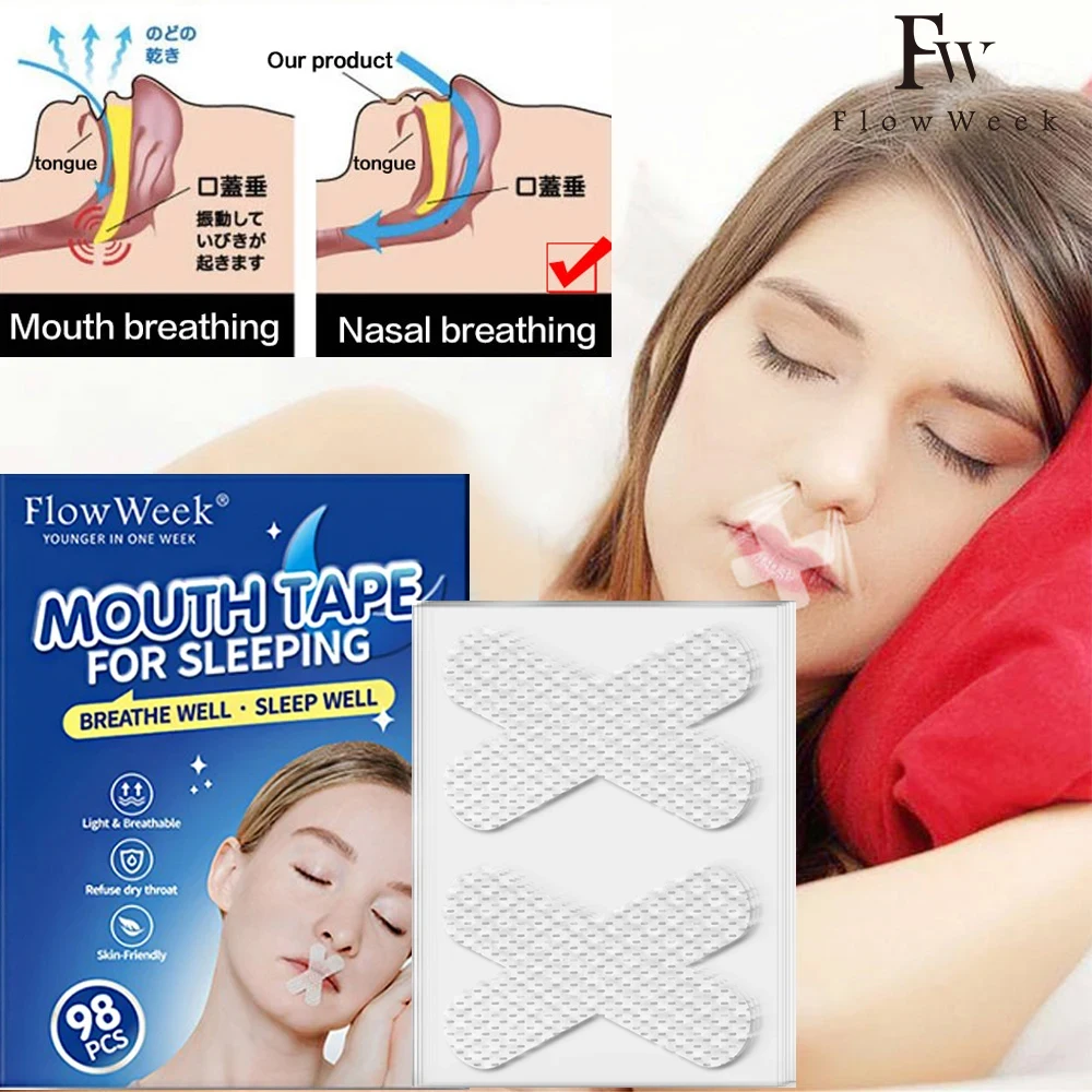 98Pcs Anti-Snoring Mouth tape Night Sleep Comfortable Lip Nose Breathing Improving Patch Mouth Correction Tape Children Adult