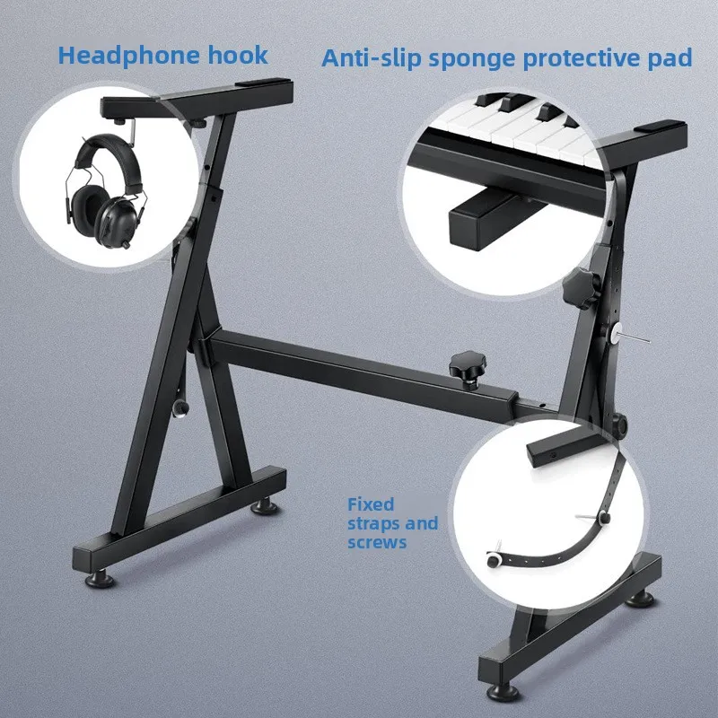 حامل البيانو Z حامل لوحة مفاتيح البيانو القابل للتعديل لـ 54 و61 و 88 مفتاحًا إلكترونيًا عالي التحمل حديد متعدد المفاتيح عالمي #2