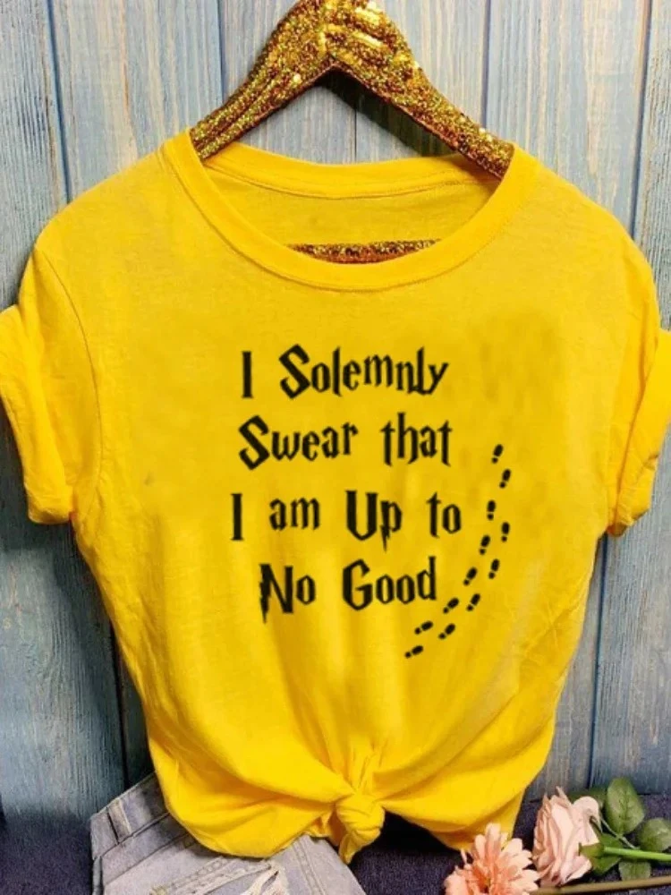 T-Shirt con Stampa 'I Solemnly Swear' per Donna, Manica Corta, Collo Tondo, Vestibilità Comoda, Maglietta Estiva, Top, Abbigliamento, Camisetas Mujer