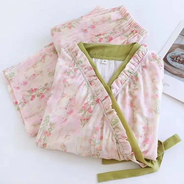 2026 New Chinese Retro Ancient Style Printed Long-sleeved Daily Hanfu Pajamas Loose Elastic Women Lace Up Home Wear Pajamas Set