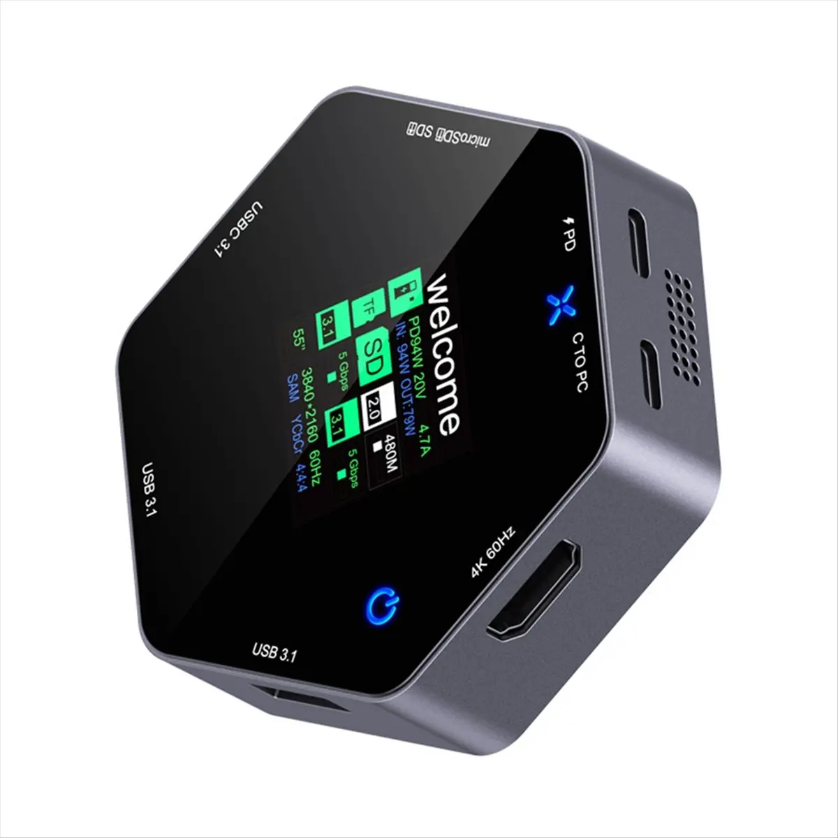 T35C Eight in One Docking Station Type C Smart Display 4K 60HZ Multi Port Hub Splitter USB 3.1 TF SD Card Reader USB Extender
