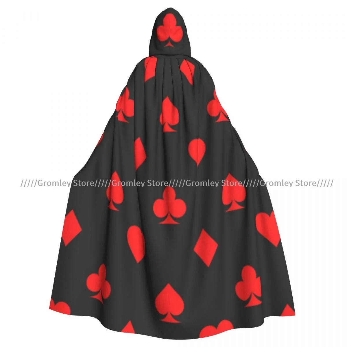 Adult Card Suits Icon Pattern Cloak Cape Hooded Medieval Costume Witch Wicca Vampire Halloween Costume Dress Coat