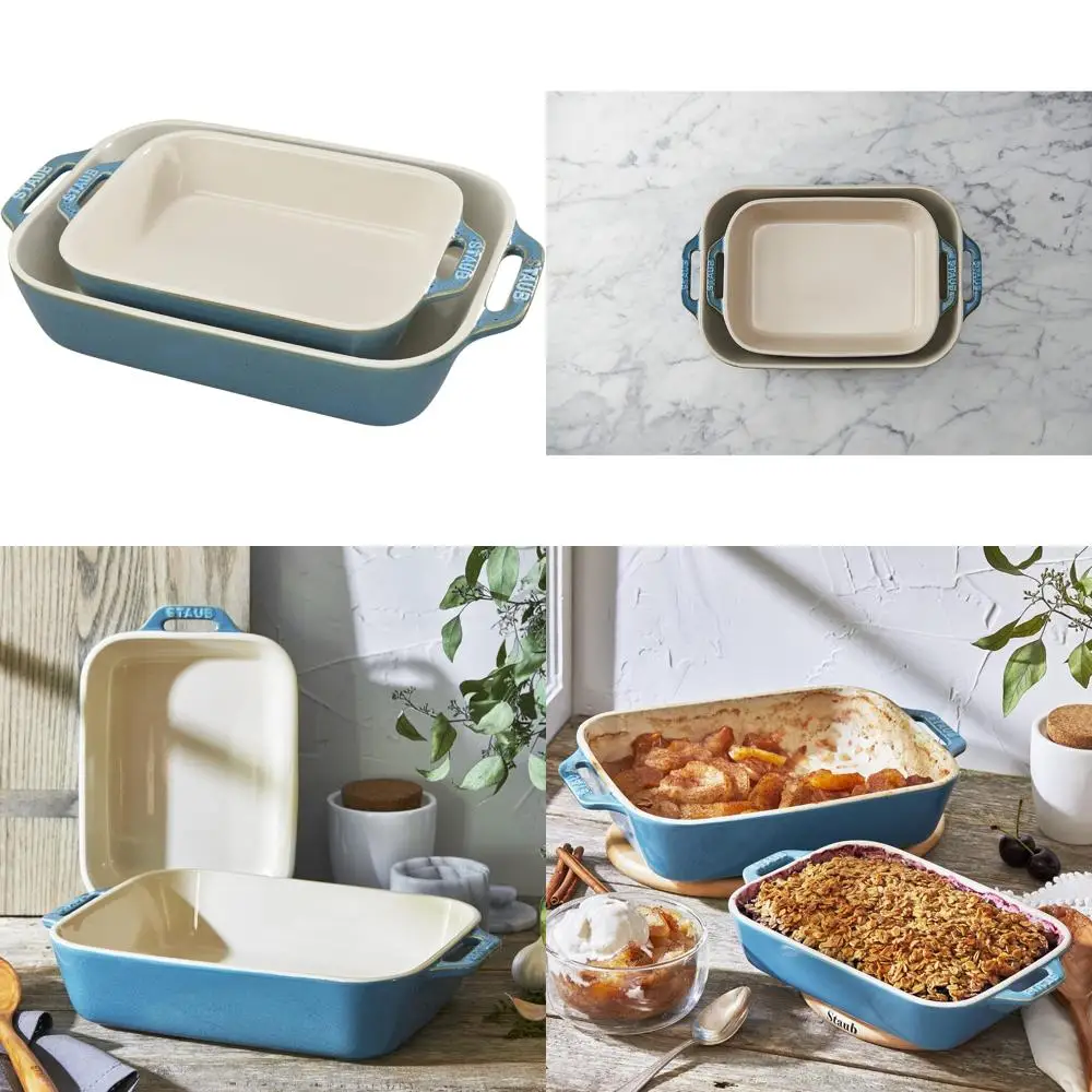 

Бирюзовый набор керамических прямоугольных форм для выпечки из 2 предметов с запеканкой