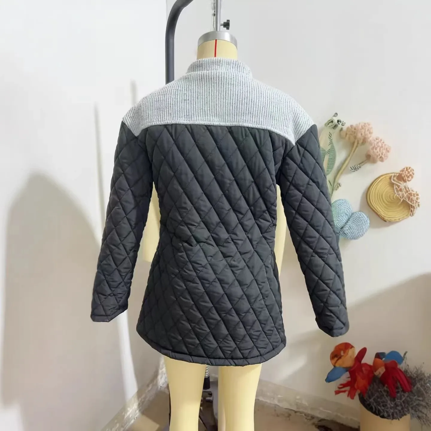 Long Sleeve Pocket Coat Asymmetrical Edgy Street with Round Neck Regular Thickness Streetwear Regular Sleeve Women Autumn Jacket