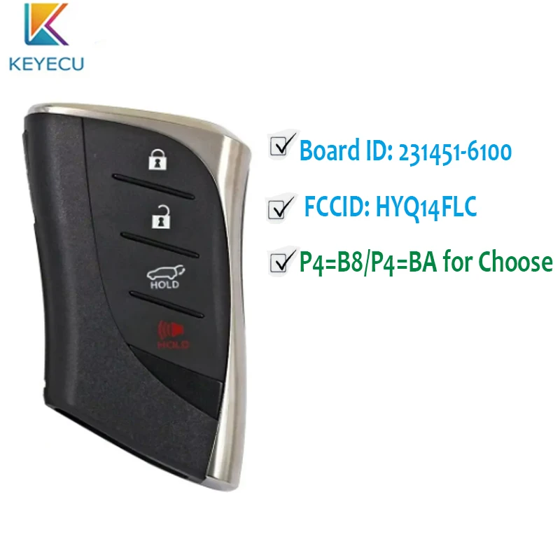 KEYECU Smart Remote key Fob for LEXUS NX LX RX 2022-2024 231451-6100, 8990H-78640,8990H-78642 P4=BA/ P4=B8 314.3MHz P4 4Buttons