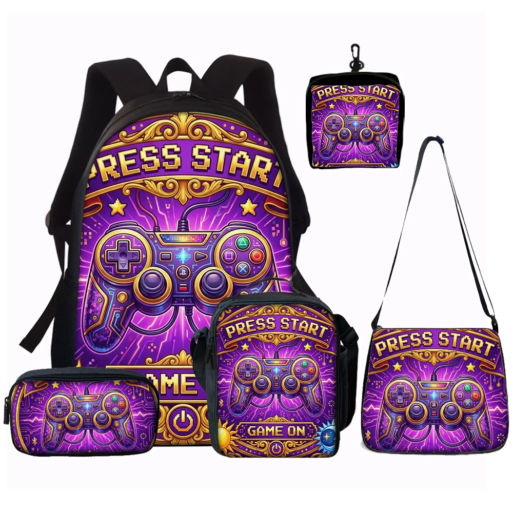 Game Console Pattern Three Piece Set Backpacks for Boy and Girls Best Gifts 2D Flat Cartoon School Backpack for Children