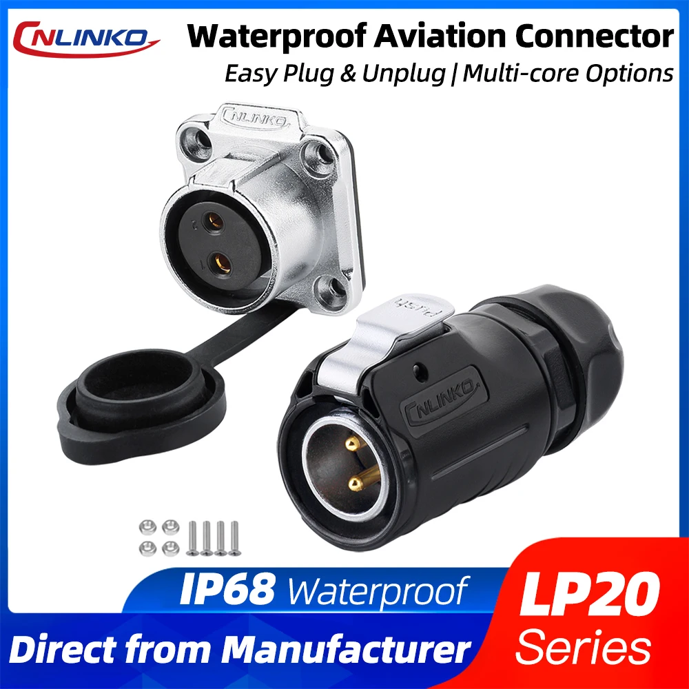 CNLINKO LP20 IP68 Wasserdichter Runder Einbau-Steckverbinder 2-12-polig Stecker/Buchse für Industrie, Automobil, Marine & Outdoor-Anwendungen