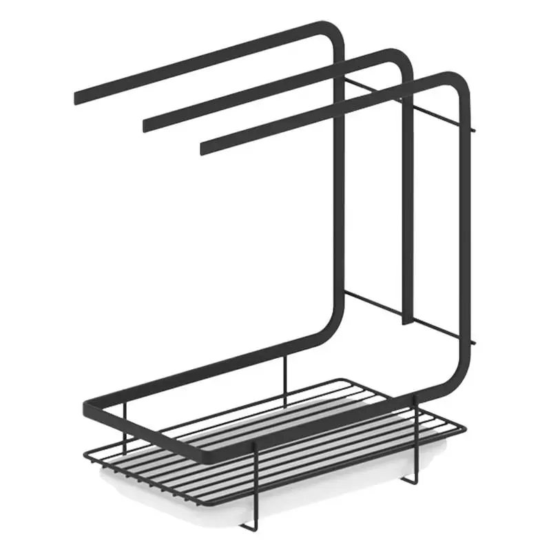 

Kitchen Organizer Rack Wall Mounted Dish Cloth Sponge Rack With 3 Towel Rods No Drilling Drain Tray Shelf Kitchen Storage Rack