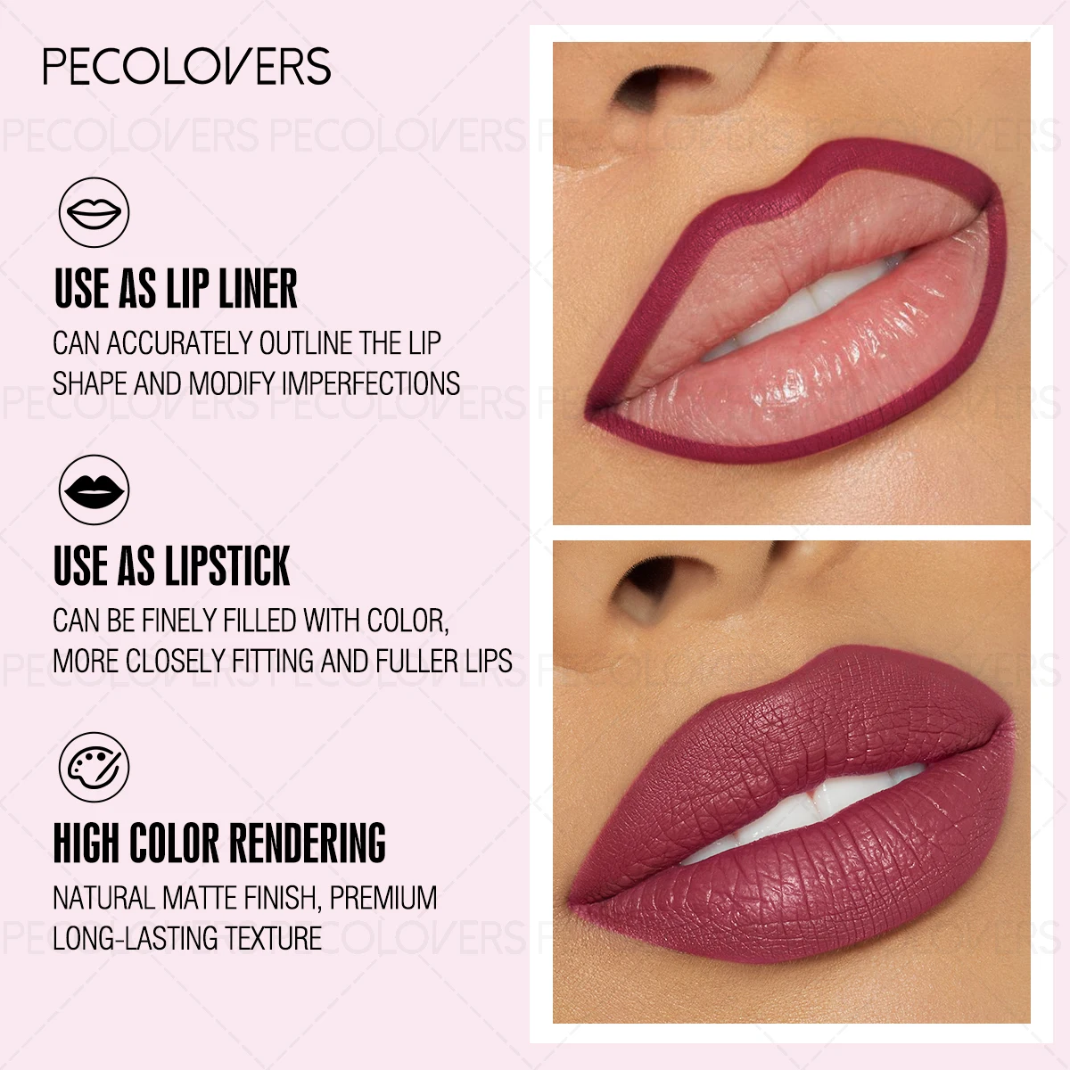 2-in-1 Matte Lip Liner & Gloss กันน้ํา ลิปสติกไม่ติด เหมาะสําหรับผู้เริ่มต้น