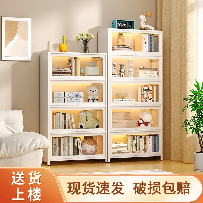 Household steel bookcase dust glass door multi-layer floor bookshelf living room storage cabinet with door locker rack