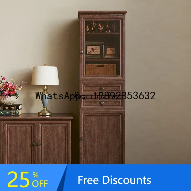 

solid wood TV side cabinet North American black walnut retro multi-functional storage wall cabinet combination