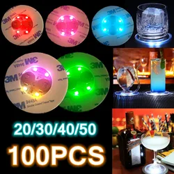 Luminosa Garrafa Adesivos Luzes, LED Coaster, 6cm Lâmpadas para Xmas Bar, KTV, Festa de Casamento, Cocktail Drink Copos, Vaso Decoração, 10-100Pcs