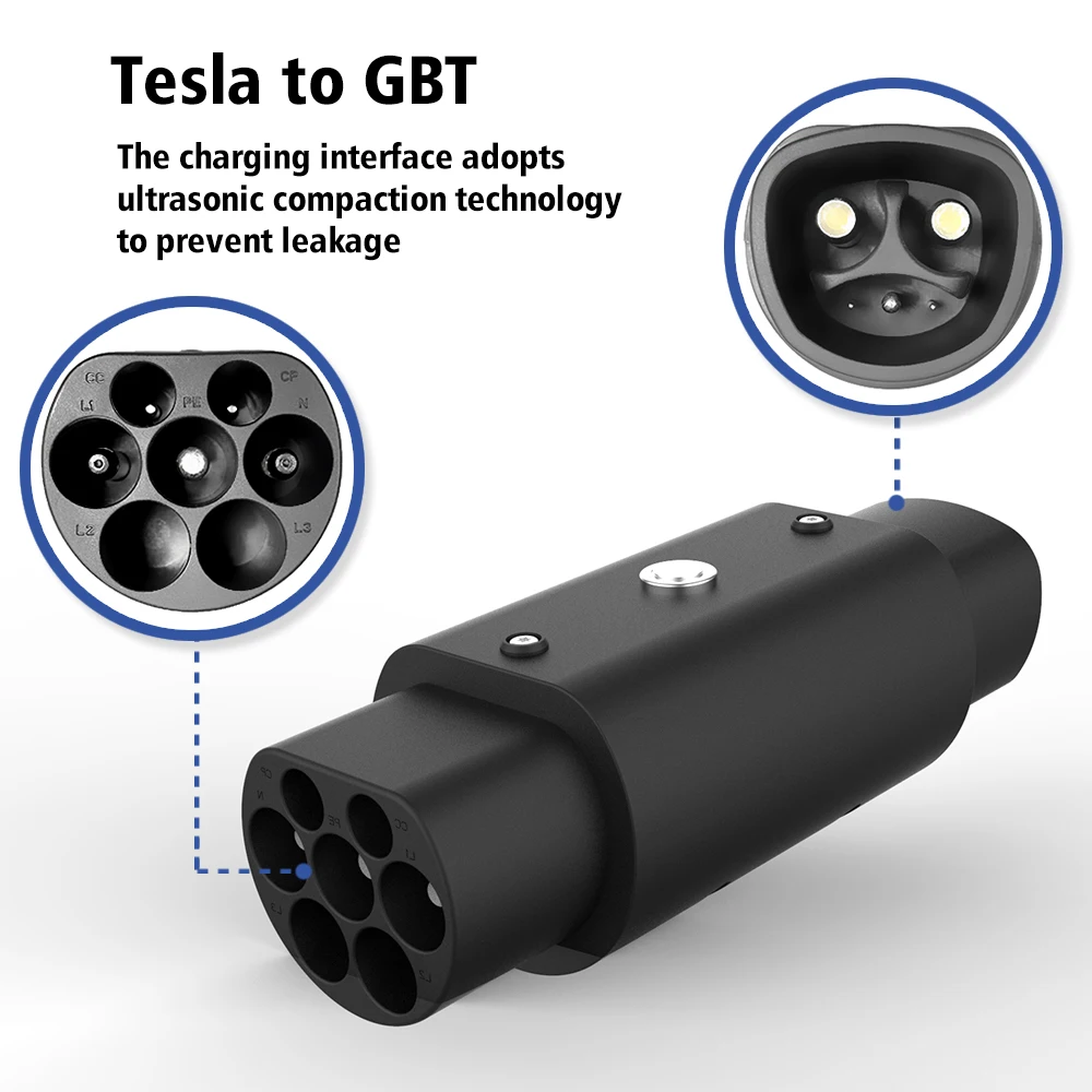 Adaptor pengisian daya Tesla ke GBT, Max 32A 250V Tesla ke GBT, Adaptor EVs dengan Adaptor kunci Anti jatuh