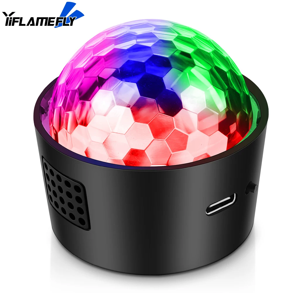 Luz de ambiente LED RGB para escenario, bola mágica pequeña de cristal, luz de DJ portátil para coche, carga USB, Control de sonido activado por