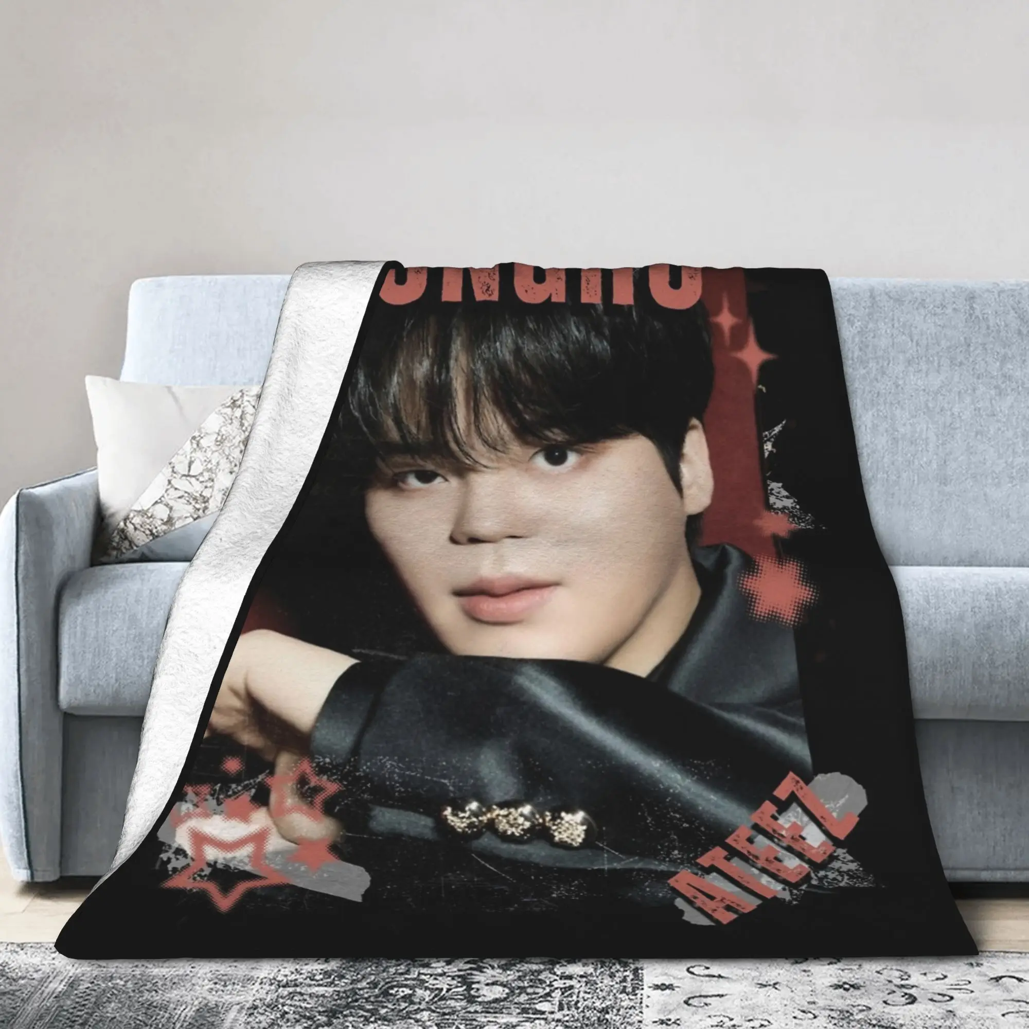 Kpop Boy Group A-Ateez Jongho Blankets Fleece  Decoration Multifunction Warm Throw Blankets for Bedding Travel Bedding Throws