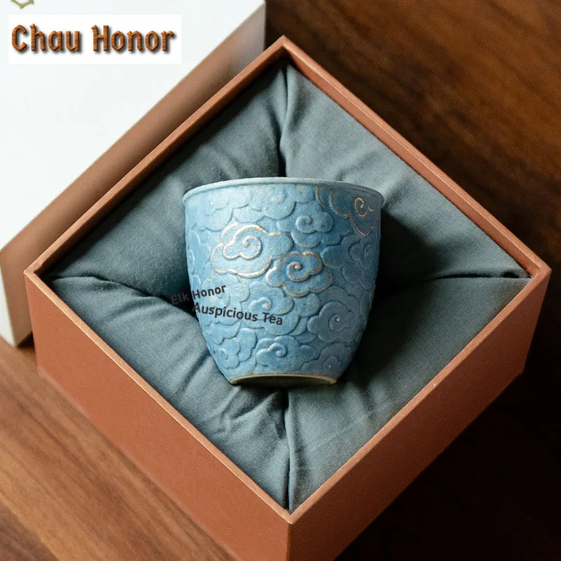 

115ml Tracing Gold Relief Auspicious Clouds Teacup Boutique Tea Bowl Cute Cup Tea-tasting Meditation Cup Chazhan Master Cups Set