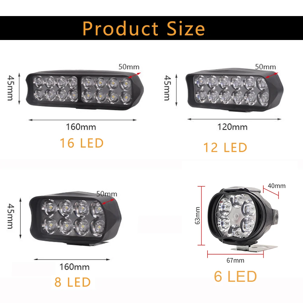 16/12/8 LED Led Work Light Bar Motorcycle Spotlights Barra Auxiliary Led Motorcycle Headlights for 4x4 Off Road Atv Truck UTV