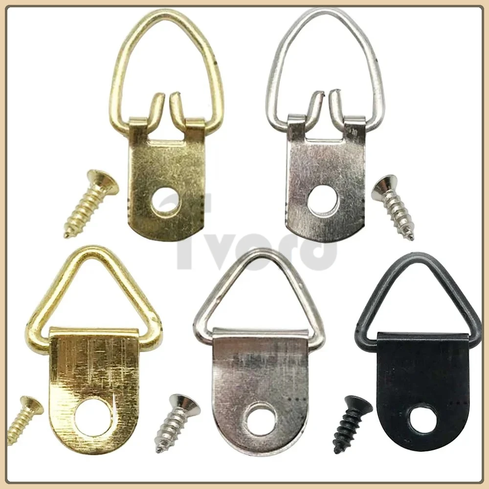25Pcs Triangle Golden Silver Black D-Ring Hanging Oil Painting Mirror Picture Frame Hanger Art Work Photo Wall Hook With Screw