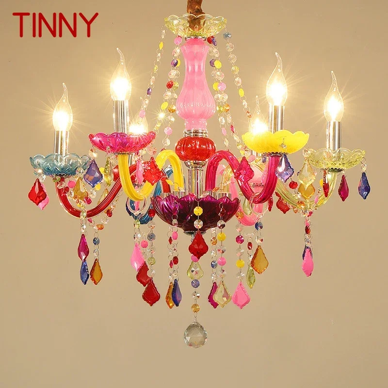 

TINNY European Style Crystal Pendent Lamp Pink Girls' Room Candle Lamp Luxurious Living Room Restaurant Bedroom Villa Chandel