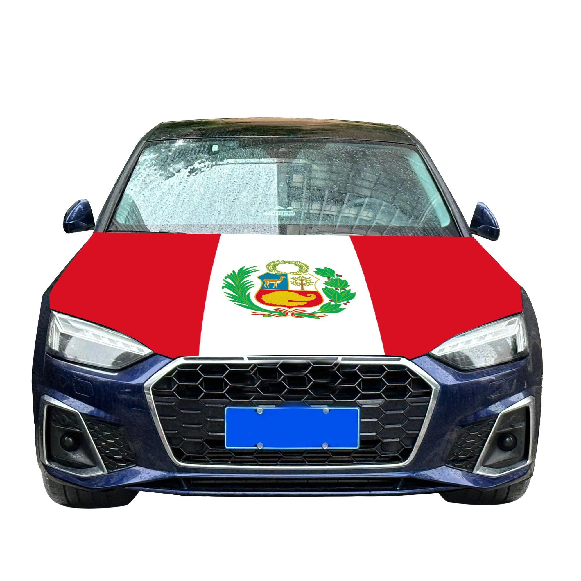 Peru Car Hood Cover Flag  Universal Size Elastic Polyester 120x150cm for Car Decor