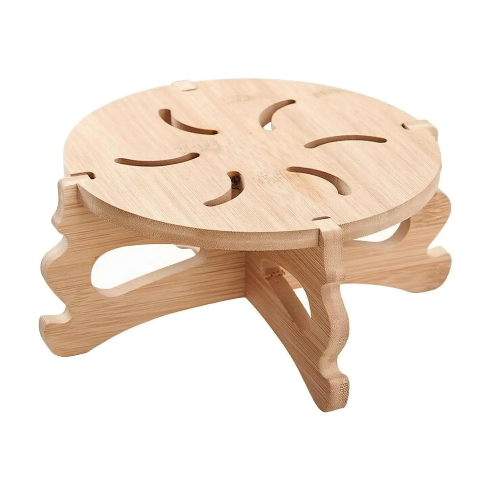 Wooden Bamboo Indoor Decorative Shelf Plant Stand Round Curved Cutout Legs for Balcony Living Room Office Desk