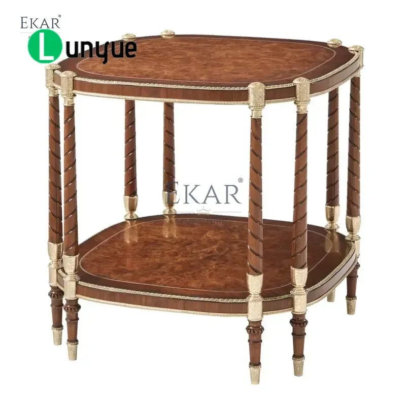 Classic Solid Wood Side Table with Metal Inlay for Living Room Bedroom Durable Modern End Table Nightstand Home Decor