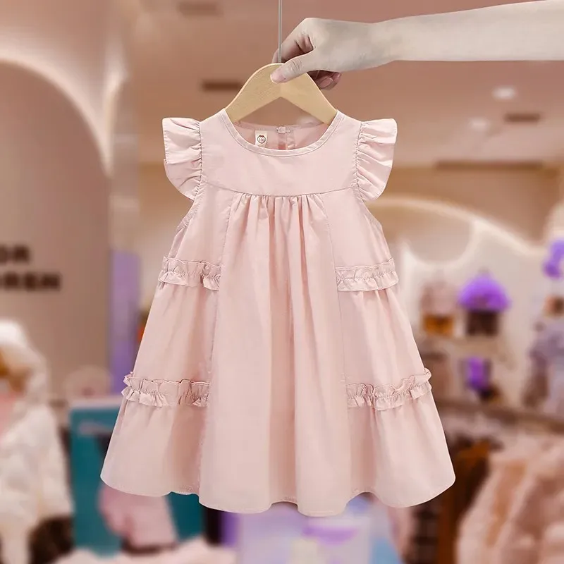 

Children's Short sleeved Dress Summer New Fashion Girl Baby Vest Dress Girl Flying Sleeves Princess Dress Cotton