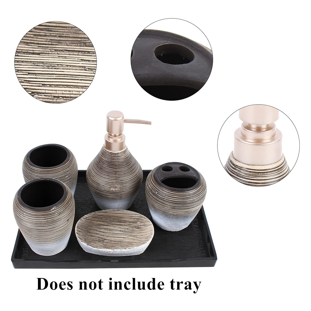 5Pcs Ceramic Bathroom Accessory Set, Lotion Soap Dispenser, Soap Dish, Toothbrush Holder & Gargle Cup, Vanity Countertop Kit