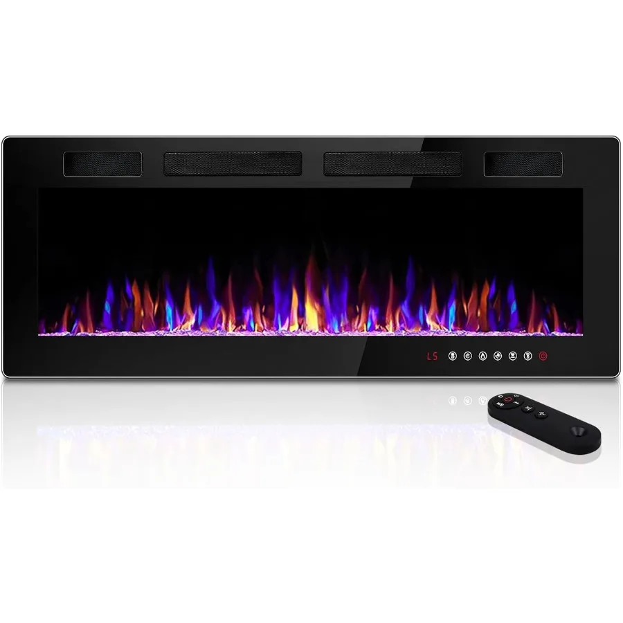 

42 inch UltraThin Electric Fireplace Wall Mounted and Recessed Design with Multicolor Flame Effect EnergyEfficient 750 1500W He