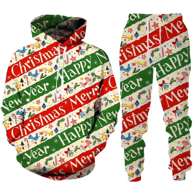 Funny Santa Claus 3D Print Tracksuit Set Man Woman Hoodie+Pants 2pcs Set Fashion Oversized Casual Christmas Party Couple Clothes