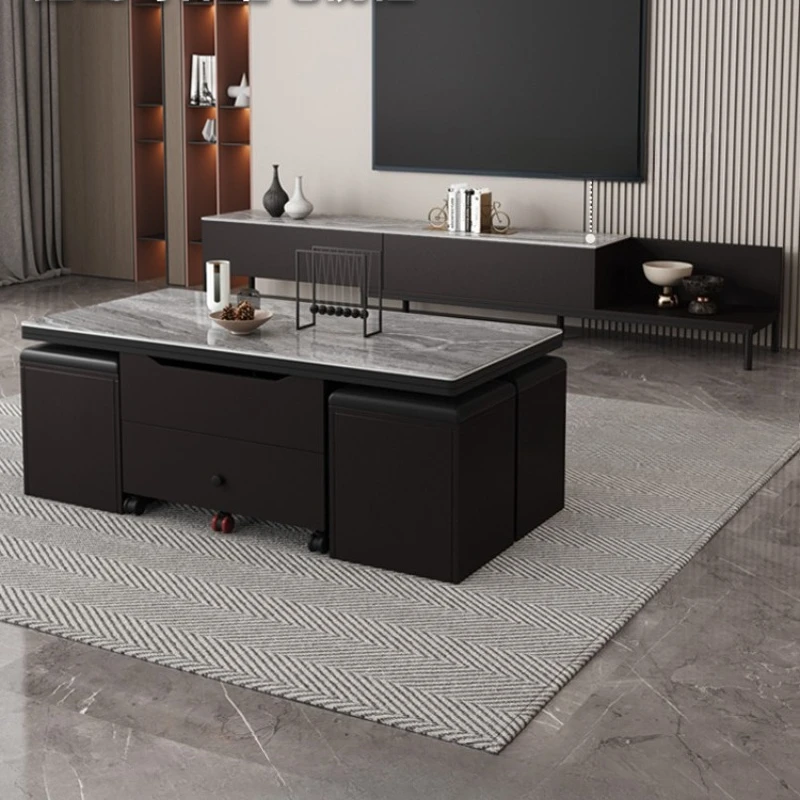 

Lifting coffee table dining table dual-purpose integrated small apartment dining table tempered glass rock slab household square