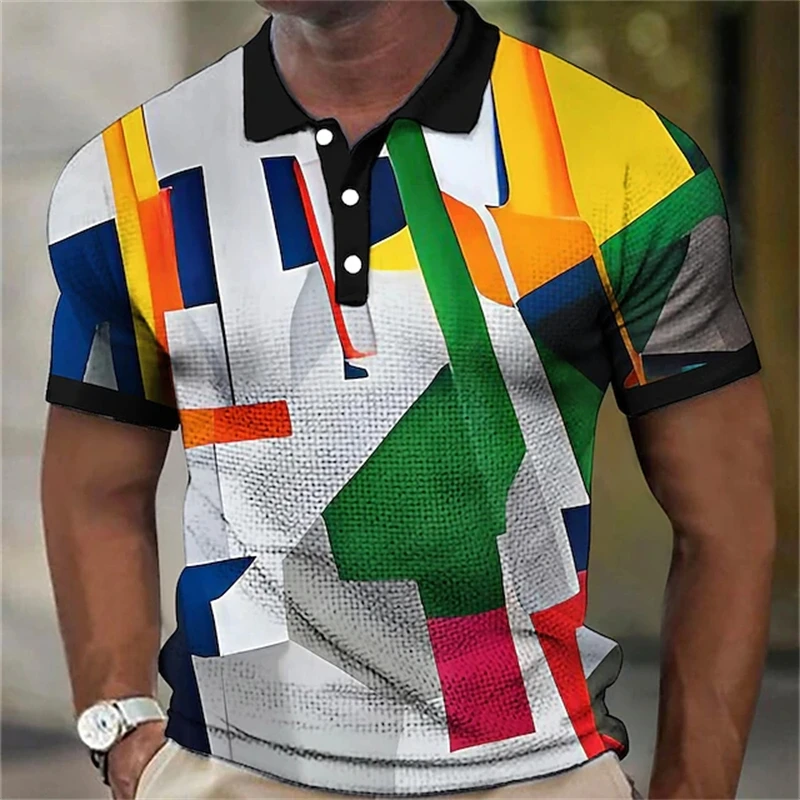 Men's Polo Shirt Colours Polo Shirt Lapel Button Up Polos Golf Shirt Graphic Prints Geometry Turndown High Quality Mens Clothes