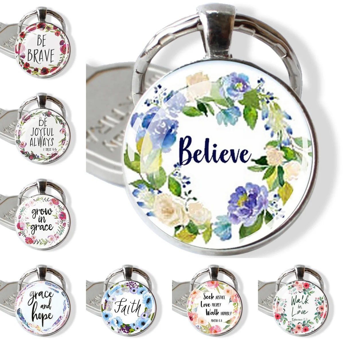 Bible Psalms Keychain Pendant Key Chains Inspirational Quotes Jewelry Backpack Pendant Christian Party Gift