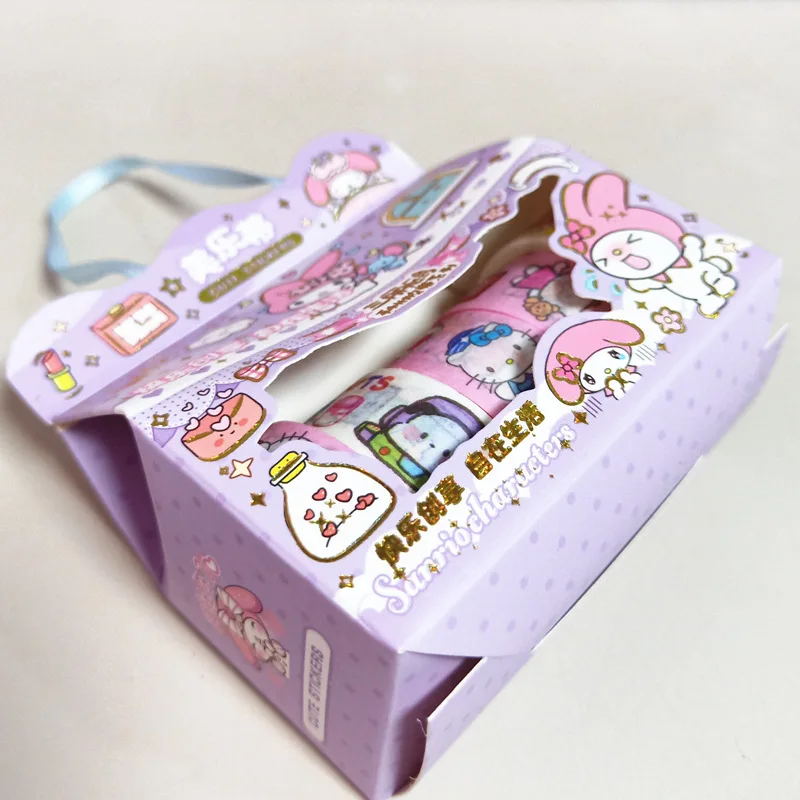 12pcs Sanrio Family Kuromi Melody Cinnamoroll Kitty Mini Sticker Tape Diy Ledger Wholesale Of Student Home Stationery Sets