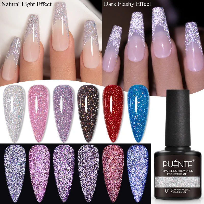 Vernis à ongles Gel à paillettes réfléchissantes scintillantes, 7.5ML, couleurs rose, violet, rouge, bleu, clignotant foncé, vernis à ongles UV à tremper