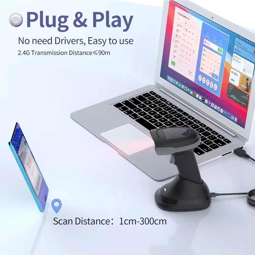 BT Barcode Scanner 2D QR 1D Reader Wireless Handheld USB CMOS Sensor 1280x800 for Retail Shop