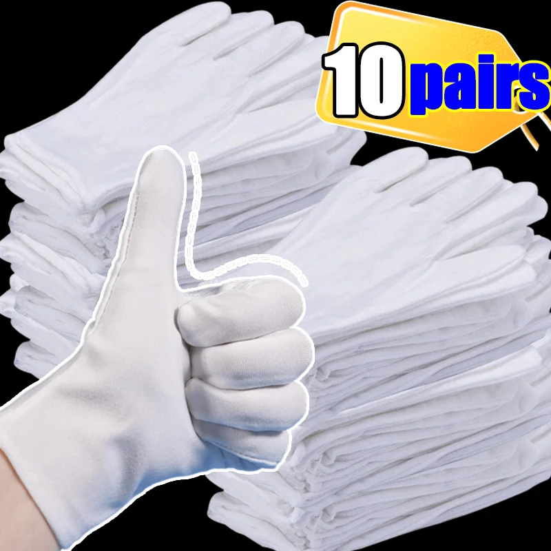 10 Pairs White Cotton Work Gloves Bulk for Dry Handling Film SPA Gloves High Stretch Gloves Household Cleaning Working Tools