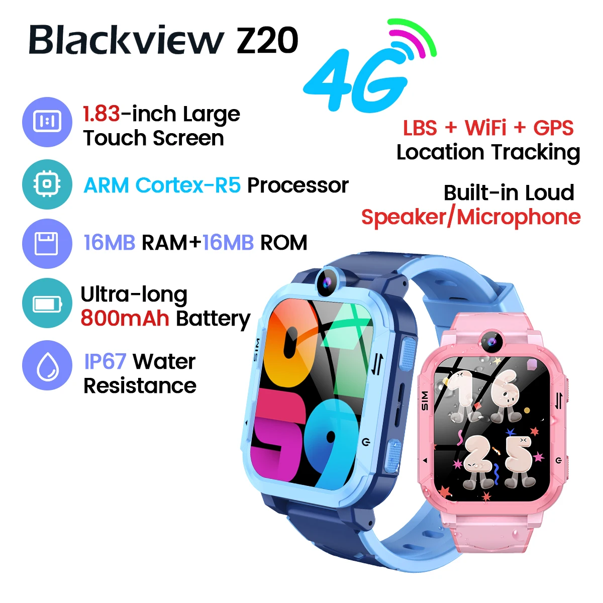 

Blackview New Z20 4G Smart Watch for Children GPS WIFI Video Call Monitoring Tracker Location SOS Children's Smart Watch