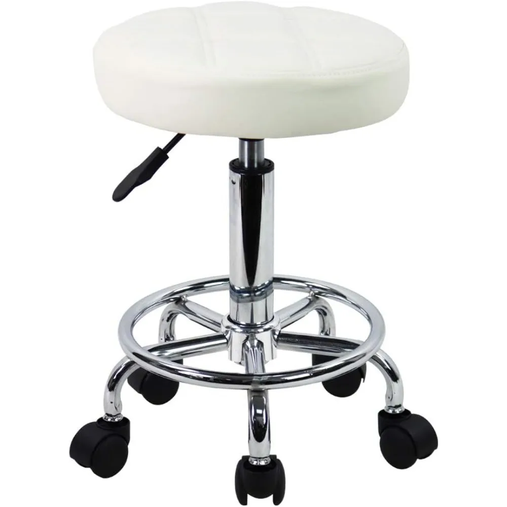 

Round Rolling Stool Chair PU Leather Height Adjustable Swivel Drafting Work SPA Shop Salon Stools